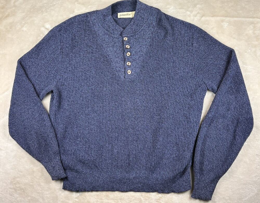 St. John's Bay Sweater Men’s Sz XLT Blue Fisherman Henley Vintage Made In USA
